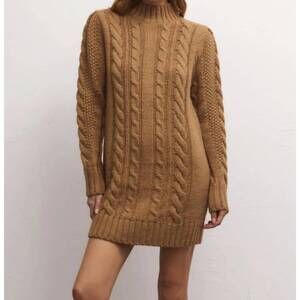 NEW Z SUPPLY sage cable sweater dress in camel